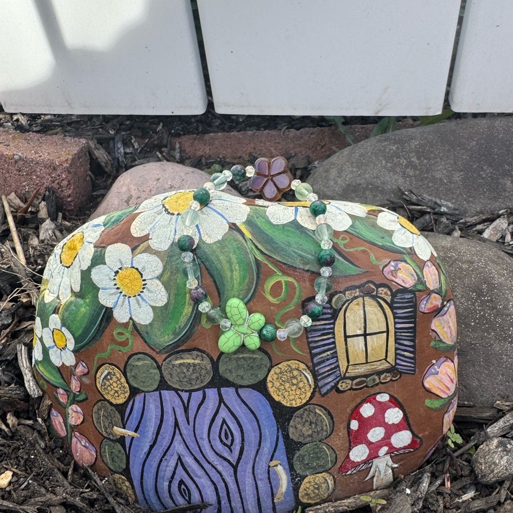 Green Butterfly with Purple flower Charm Bracelet